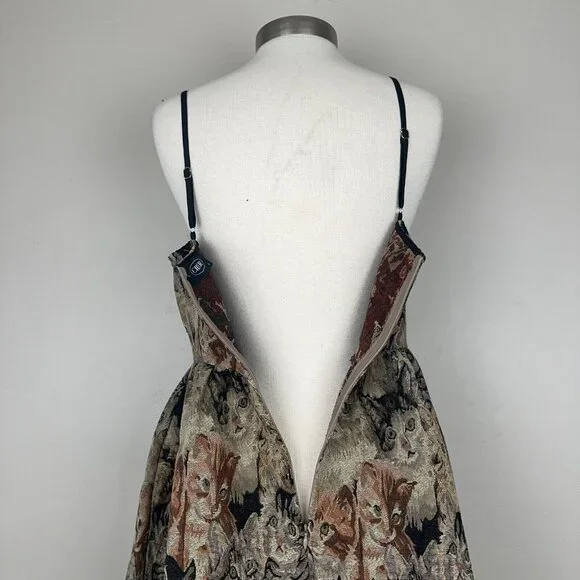 Cider Dress Women L Cat Lover Tapestry Jacquard Jumper Vintage Pinafore - Picture 8 of 15